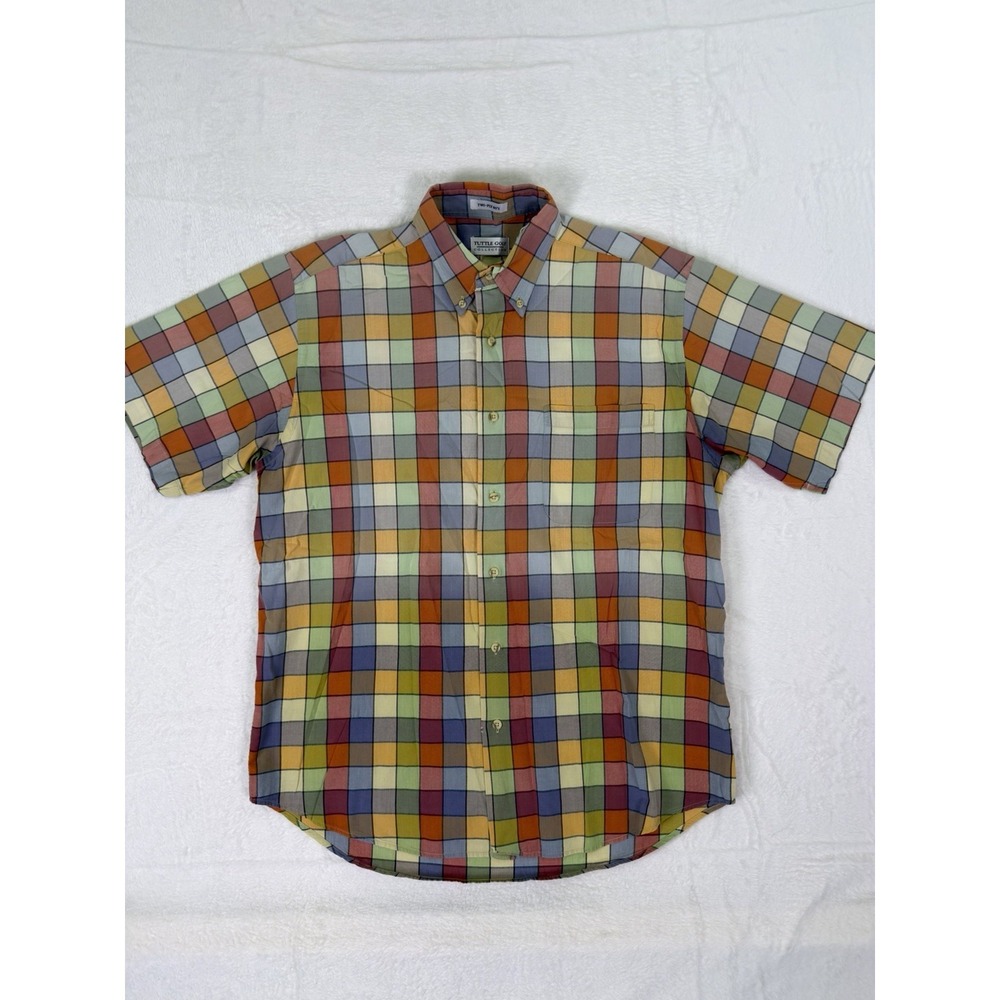 Vintage Tuttle Golf Collection Shirt Mens XL Multicolor Plaid Two-Ply 80s Button